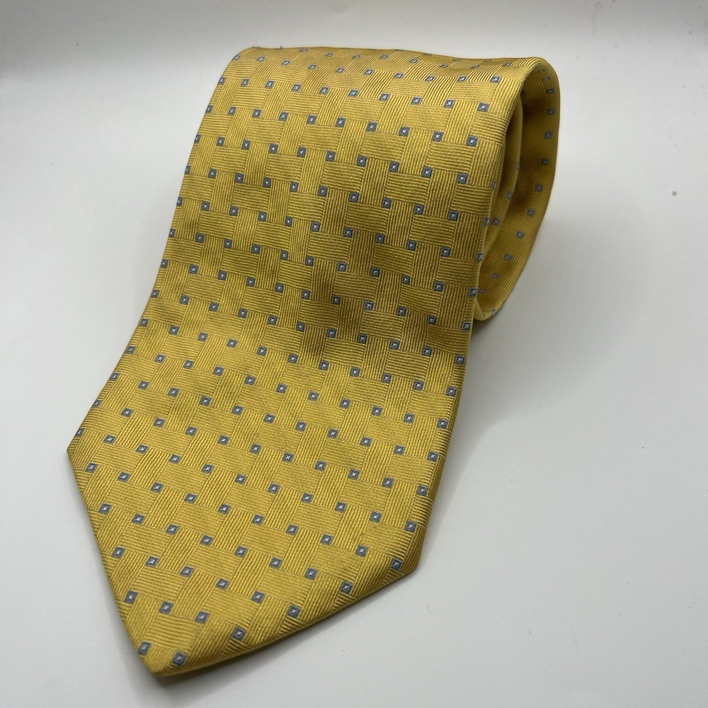 Brooks Brothers 346 Mens Neck Tie Yellow Classic Geometric Pattern Pure‎ Silk